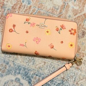Coach Peach Floral Wristlet